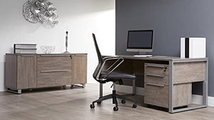 Unique Furniture Mid-Century Modern 3-Drawer Vertical File Cabinet with Castors, Central-Locking System, Freestanding Storage - Grey