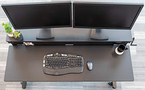 S Stand Up Desk Store Crank Adjustable Two Tier Standing Desk (Black Frame/Black Top, 60" Wide)