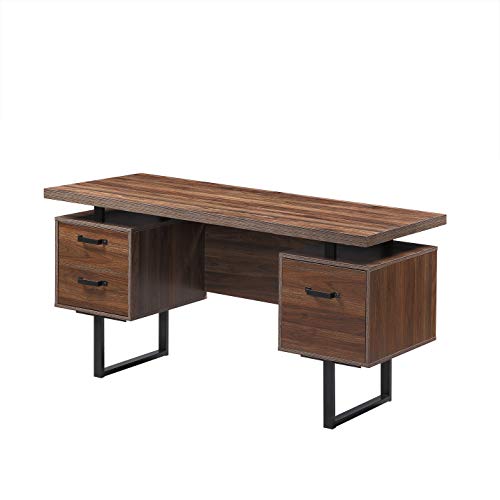 Computer Desk Study Table Desk with Drawers for Hanging Letter-size Files, Classic Wooden 59" Inch Writing Study Table with Drawers, Modern Large Office Desk PC Laptop Study Workstation, Easy Assemble
