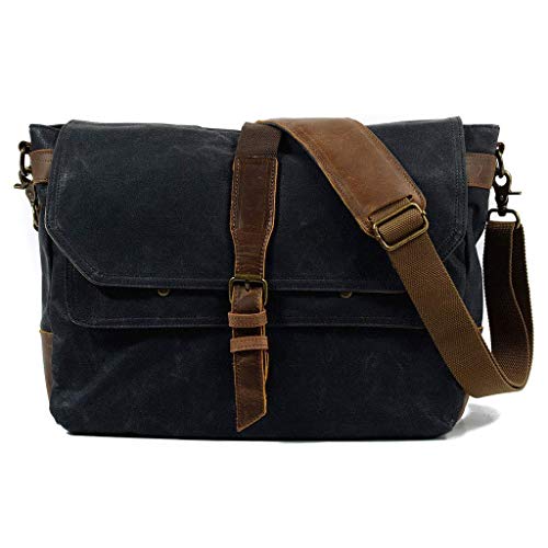 FXZMJN Black Business Briefcase, Leather Canvas Bag, Large Capacity Waterproof Computer Bag, Multifunctional Travel Anti-Theft Bag