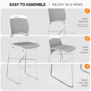 VINGLI 8 Pack Stackable Waiting Room Chairs with Metal Sled Base, Gray