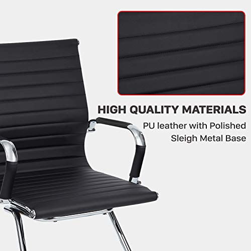 KLASIKA Office Guest Chair Leather Reception Without Wheels with Sled Base for Desk Conference Area Waiting Room Set of 2