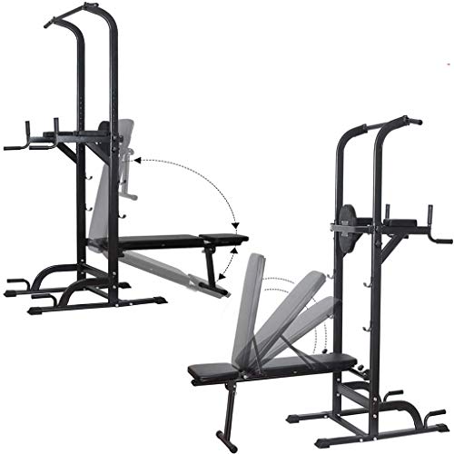 Tengma Pull Up Dip Station, Power Tower, Multifunctional Workout Dip Stand with Sit up Bench, Adjustable Pull Up Bar Station for Indoor Home Gym Fitness Dip Stand, Strength Training Workout Equipment