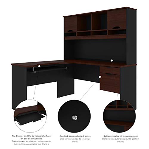 Bestar L-Shaped Desk with Dual Half Pedestal and Hutch - Innova