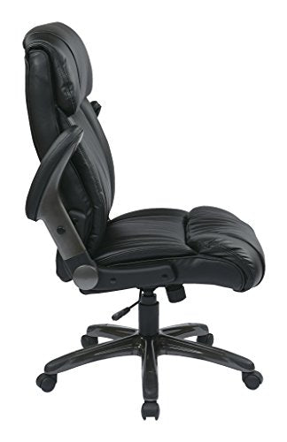 Office Star High Back Bonded Leather Executives Chair with Padded Flip Arms and Titanium Coated Accents, Black