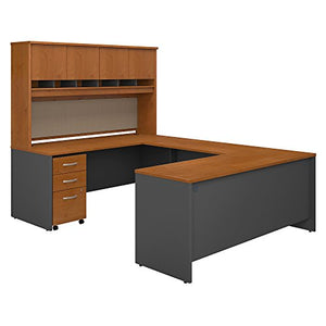 Bush Business Furniture Series C U Shaped Desk with Hutch and Storage, 72W, Natural Cherry
