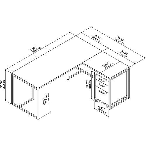 Office by kathy ireland Method 72W L Shaped Desk with 30W Return and Mobile File Cabinet in Cocoa
