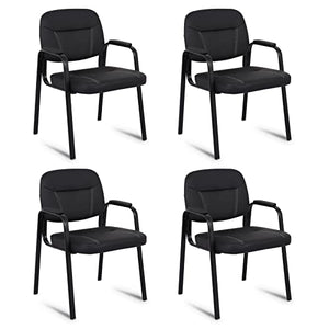 CLATINA Modern Style Reception Chair with Bonded Leather Padded Arm Rest, Black (4 Pack)