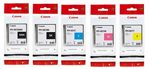 Canon 90ml Dye Ink Tank Bundle for imagePROGRAF iPF670E Printer, Consists of PFI007BK Black, PFI007C Cyan, PFI007M Magenta, PFI007MBK Matte Black, PFI-007Y Yellow