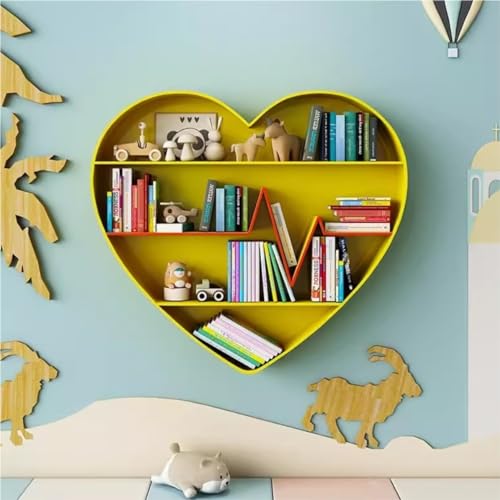 Habrur Heart Shape Wall-Mounted Bookshelf Iron Storage Rack (Yellow, 112 * 20 * 100cm)