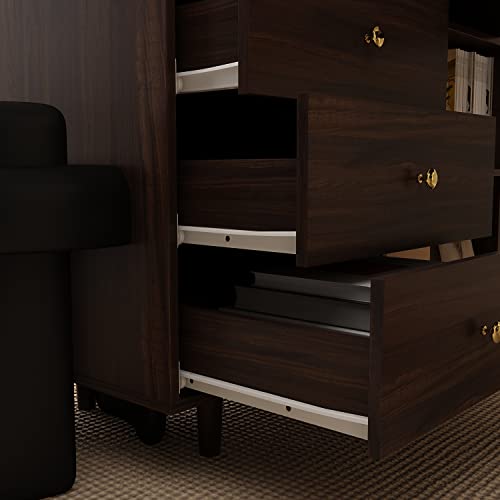 Homsee L-Shaped Executive Desk with Drawers, Shelves, Keyboard Tray & Storage Cabinet, 55 Inch - Deep Brown