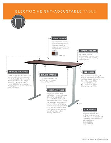 Safco Products 1890CY Electric Height-Adjustable Table Top, 60"W x 24"D (Table Base sold separately), Cherry