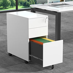 SHABOZ 3 Drawer White Metal Mobile Filing Cabinet with Wheels