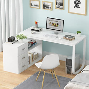 Homsee L-Shaped Computer Desk with Drawers, Shelves, and Storage Cabinet - White