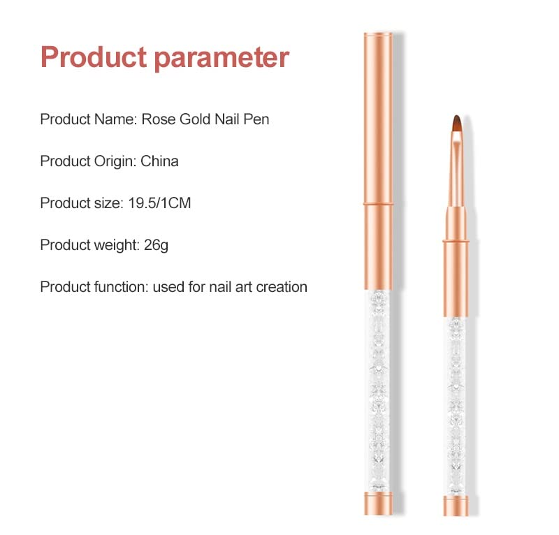 FKSDHDG 11PCS/Set Rose Gold Nail Brush Crystal Electroplated Rod Diamond Double Point Nail Pen Nail Art Tools