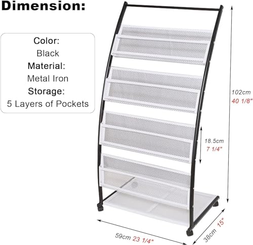 WEBERT Floor Standing Magazine Rack with 5 Pockets