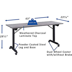 Lorell Mobile Folding Training Table, Weathered Charcoal,Powder Coated