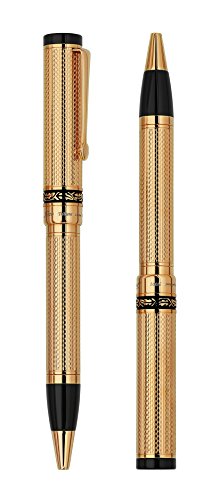 Xezo Tribune 18 Karat Gold Layered Diamond-Cut Ballpoint Pen. Weighty and Balanced, Limited Edition (Tribune 18K Gold B)