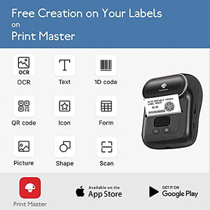 Phomemo M110 Label Maker - Barcode Label Printer, Bluetooth Portable Thermal Mini Label Maker Machine for Product, Address, Barcode, QR Code for iOS & Android, with 1pack 40x30mm Labels, Ebony Black