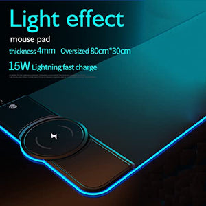 Fast Wireless Charger Mouse Pad - 15W Wireless Charging Keyboard Pad - Mobile Phone Wireless Charging RGB High-Sensitivity Gaming Mouse Pad - Extended Mouse Mat - Desk Pad Mat - Desktop Mat (A)