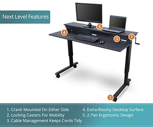 S Stand Up Desk Store Crank Adjustable Two Tier Standing Desk (Black Frame/Black Top, 60" Wide)