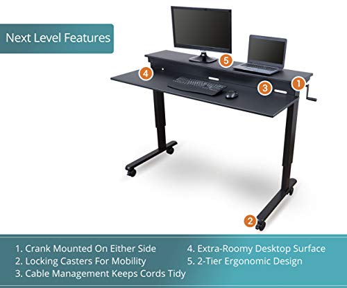 S Stand Up Desk Store Crank Adjustable Two Tier Standing Desk (Black Frame/Black Top, 60" Wide)