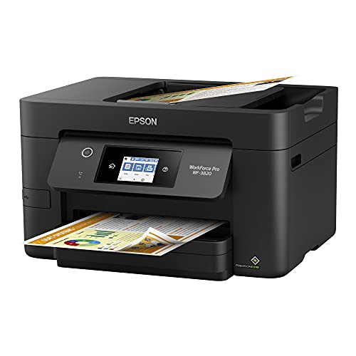 Epson Workforce Pro WF-3820 All-in-One Wireless Color Inkjet Printer, Black - Print Scan Copy Fax - 21 ppm, 4800 x 2400 dpi, 8.5 x 14, Auto 2-Sided Printing, 35-Sheet ADF, Ethernet