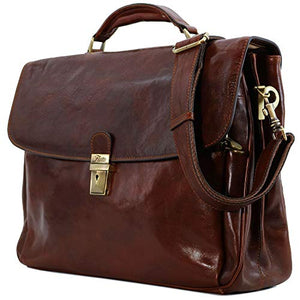 Firenze Laptop Leather Briefcase in Vecchio Brown