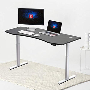 Hi5 Ez Electric Height Adjustable Standing Desk with Ergonomic Contoured Tabletop (71"x 31.50") and Dual Motor Lift System for Home Office Workstation (White Frame, Black Top)