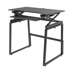 Rocelco 40" Large Height Adjustable Standing Desk BUNDLE - Quick Sit Stand Up Dual Monitor Riser - Tall Gas Spring Assist Computer Workstation - Retractable Keyboard Tray - Black (R DADRB-40-FS2)