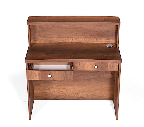 UGOS Mono Walnut Modern Reception Desk with Transaction Counter | Laminate Desktop | Multifunctional Standing Front Desk (40 inch)