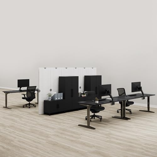 UPLIFTDESK MoPac Storage Wall 8 (Ash Gray) - Black Handles, Bases, Gray Cushions