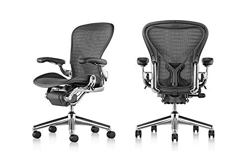 Herman Miller Aeron Chair - Highly Adjustable - Graphite Frame - Lumbar Pad - True Black (Large)