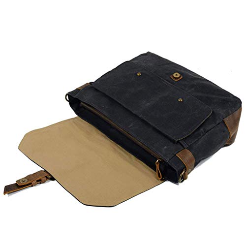 FXZMJN Black Business Briefcase, Leather Canvas Bag, Large Capacity Waterproof Computer Bag, Multifunctional Travel Anti-Theft Bag