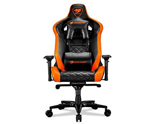 Cougar Armor Titan ultimate gaming chair with premium breathable pvc leather, 160kg support, 170 degree reclining (Black and Orange)