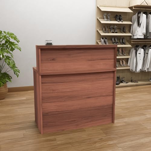 UGOS Mono Walnut Modern Reception Desk with Transaction Counter | Laminate Desktop | Multifunctional Standing Front Desk (40 inch)