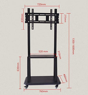 None TV Rack Furniture Heavy Duty Mobile TV Stand Fits 40-80” Screens, Adjustable Trolley with Wheels & 2 Shelves