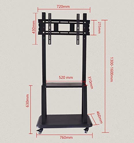 TV Rack Furniture Heavy Duty Mobile TV Stand Fits 40-80” Screens, Adjustable Trolley with Wheels & 2 Shelves