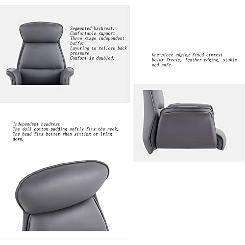 HUIQC Ergonomic Cowhide Boss Chair with Headrest, Reclining Office Chair - Brown