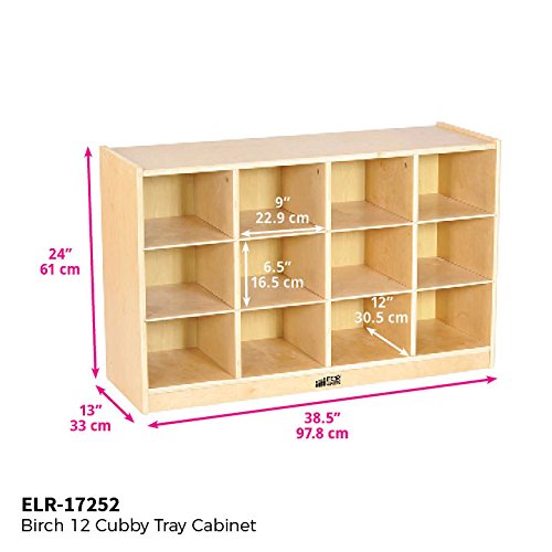 ECR4Kids Birch 12 Cubby Tray Cabinet, Kids Toy Storage Orgaznier with Rolling Casters, Hardwood Mobile Storage Cabinet for Classroom, Preschool and Homeschool Supplies