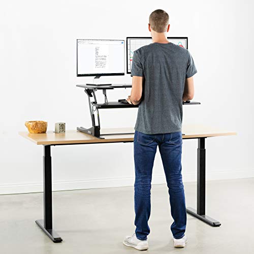 VIVO Black Height Adjustable 36 inch Stand Up Desk Converter Workstation, Quick Sit to Stand Tabletop Monitor Riser with Extra Large Keyboard Tray, DESK-V000V2