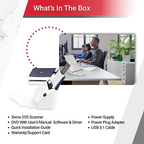 Xerox Visioneer D35 USB Office Document Scanner, 45 PPM, ADF, White