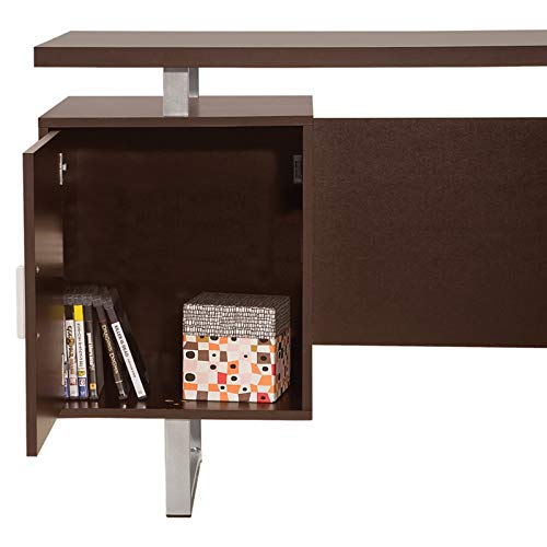 Cappuccino Computer Desk Workstation Home Office Furniture Drawer Cabinet Storage Organize Laptop PC Table Study Writing Reading Silver Accent