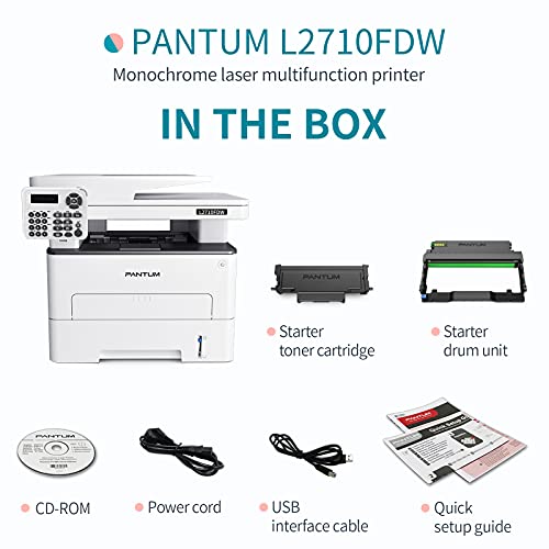 All in One Monochrome Printers Laserjet Machine Printers Multifunction Black and White Wireless Laser Printer Copier, Scanner and Fax with ADF, Pantum L2710FDW(V1M58A)