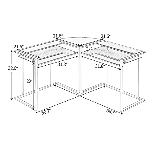 WANYI Black, 56" L Molded Computer Desk Gaming Desk Home Office Writing Workstation Toughened Glass Study Keyboard Modern Table for Modest Spaces
