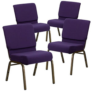 Flash Furniture 4 Pack HERCULES Series Stacking Church Chair - Royal Purple Fabric/Gold Vein Frame