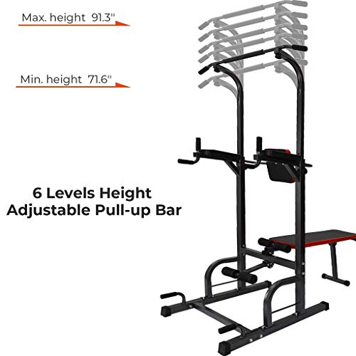 2021 Upgrade Power Tower Dip Station with Bench, Pull Up Bar Dip Station, Height Adjustable Pull Up Tower for Home Gym Strength Training Exercise Workout Equipment, 660lbs MAX Weight Capacity