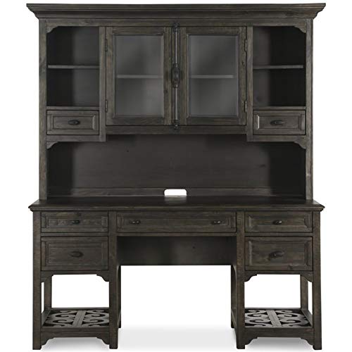 Beaumont Lane Traditional Wood Computer Credenza with Hutch in Peppercorn Gray
