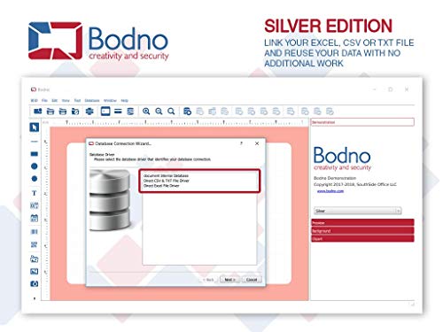 Bodno ID Card Software Program for PC & MAC - Design & Print Photo ID Cards and Gift/Loyalty Cards - Silver Edition