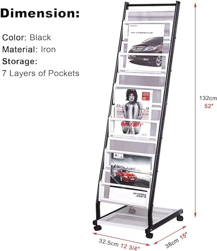WEBERT Floor-Standing Magazine Rack - 7 Pocket Commercial Brochure Display Stand